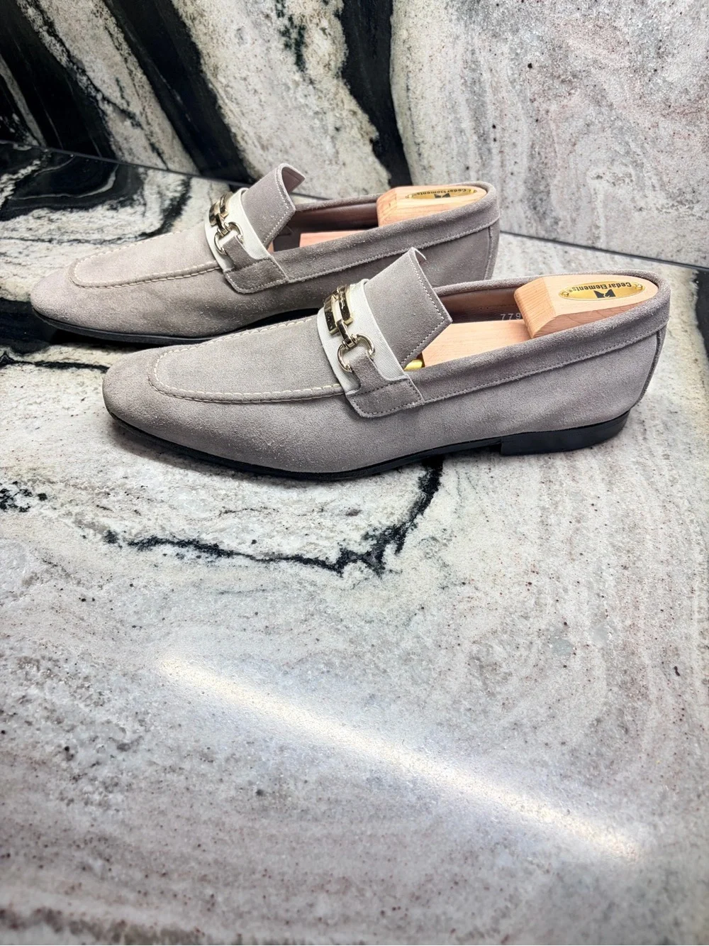Santoni Fatte a Mano Gray Suede Horsebit Loafers UK 8.5 US 9.5 Made in Italy